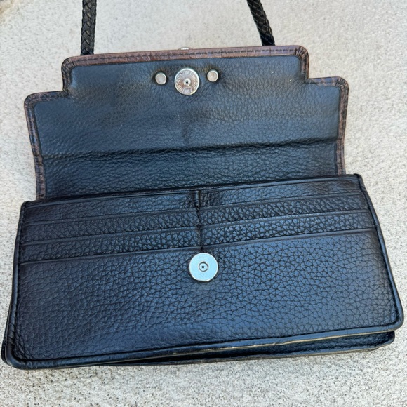 VTG Brighton🤎Leather Croc Embossed Brown/Black Wallet/Crossbody Bag - Picture 8 of 9